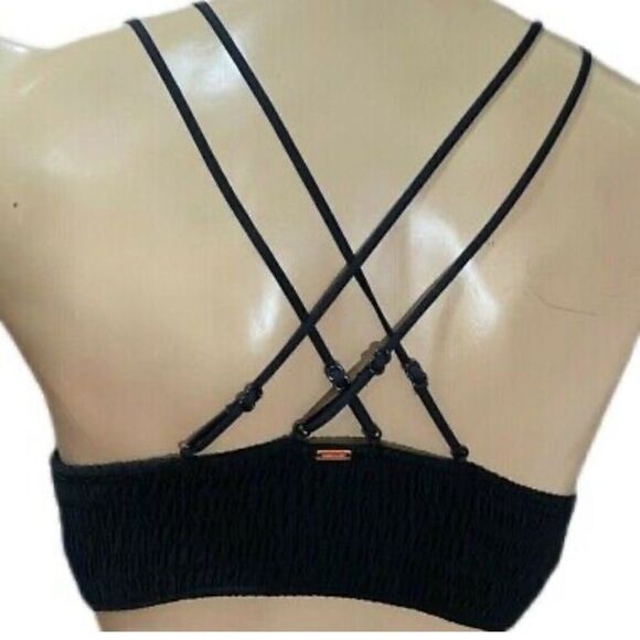 Victorias Secret Pink Smocked Triangle Lined Removable Padding Bralette Black - Picture 3 of 3